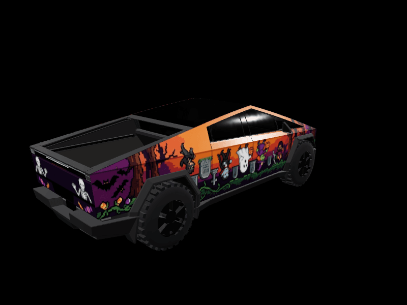 16-Bit Halloween Pixel custom Tesla Cybertruck wrap design