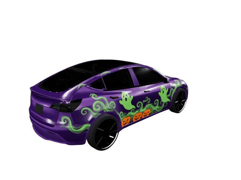 Halloween Ghost Pumpkin custom Tesla Model Y wrap design