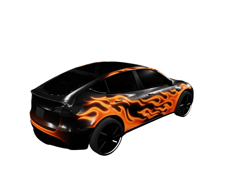 Satin Orange Flames custom Tesla Model Y wrap design