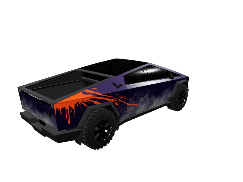 Halloween Purple Orange Bat custom Tesla Cybertruck wrap design