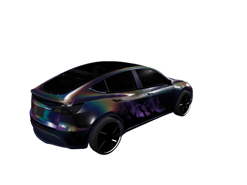 Iridescent Oil Slick Mist custom Tesla Model Y wrap design