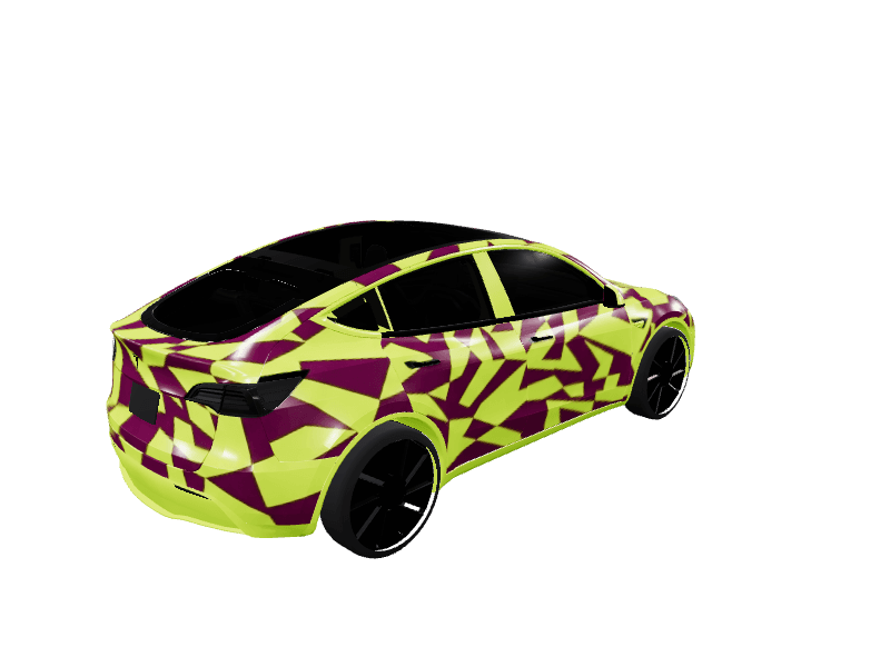 Acid Green Plum Geometric custom Tesla Model Y wrap design