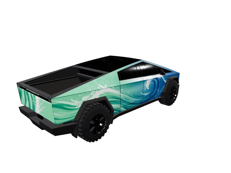 Satin Ocean Wave Splash custom Tesla Cybertruck wrap design