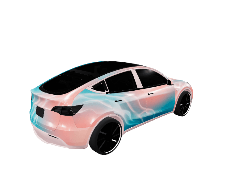 Cyan Coral Gradient Flow custom Tesla Model Y wrap design