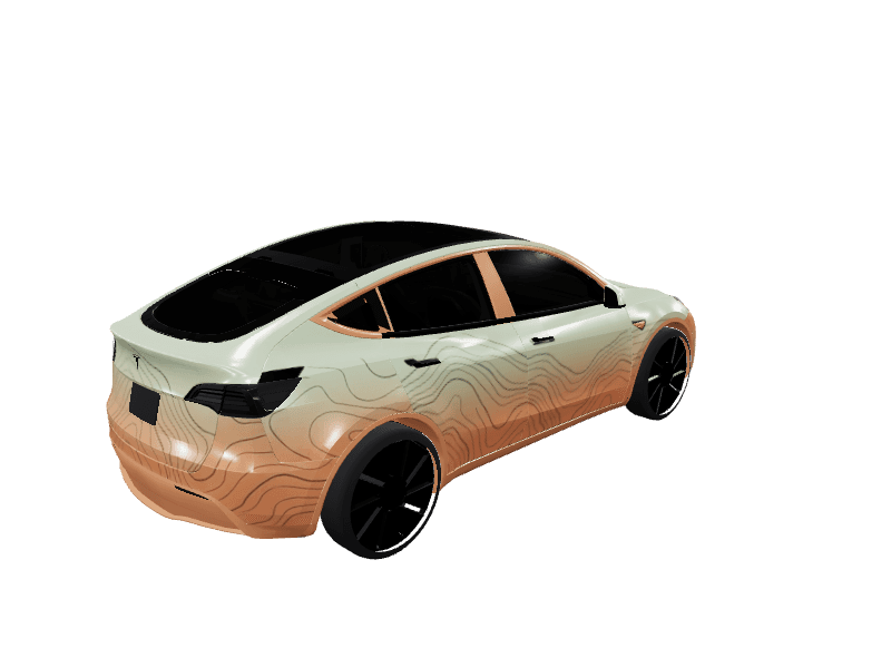 Matte Topographic Mountain Gradient custom Tesla Model Y wrap design