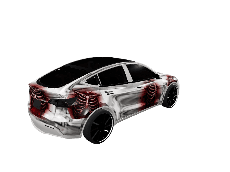 Chrome Ribcage Blood Red custom Tesla Model Y wrap design