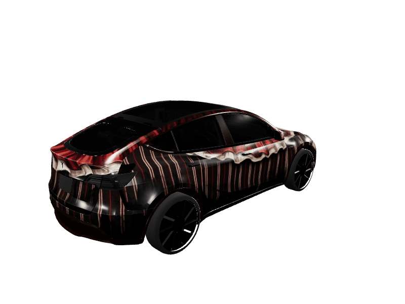 Red Black Pinstripe Clown custom Tesla Model Y wrap design