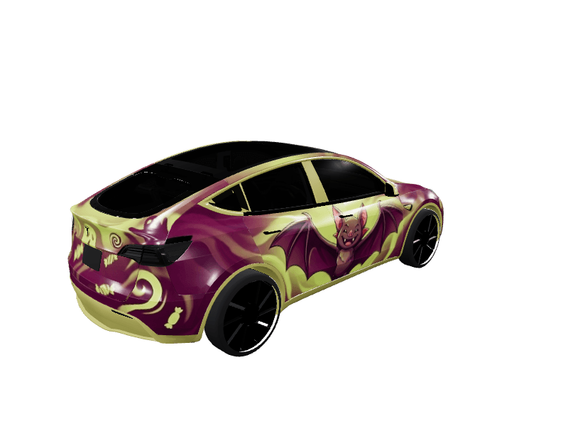 Satin Halloween Bat Fun custom Tesla Model Y wrap design