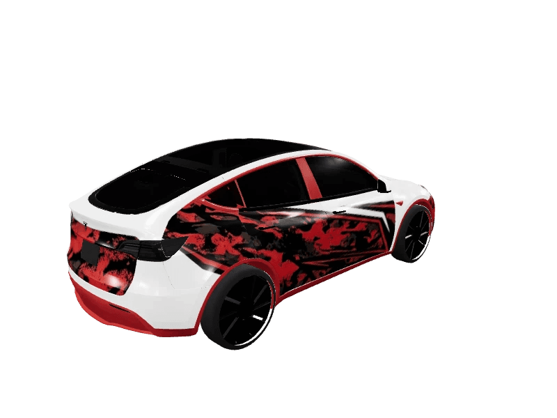 Matte Red Black Camo custom Tesla Model Y wrap design