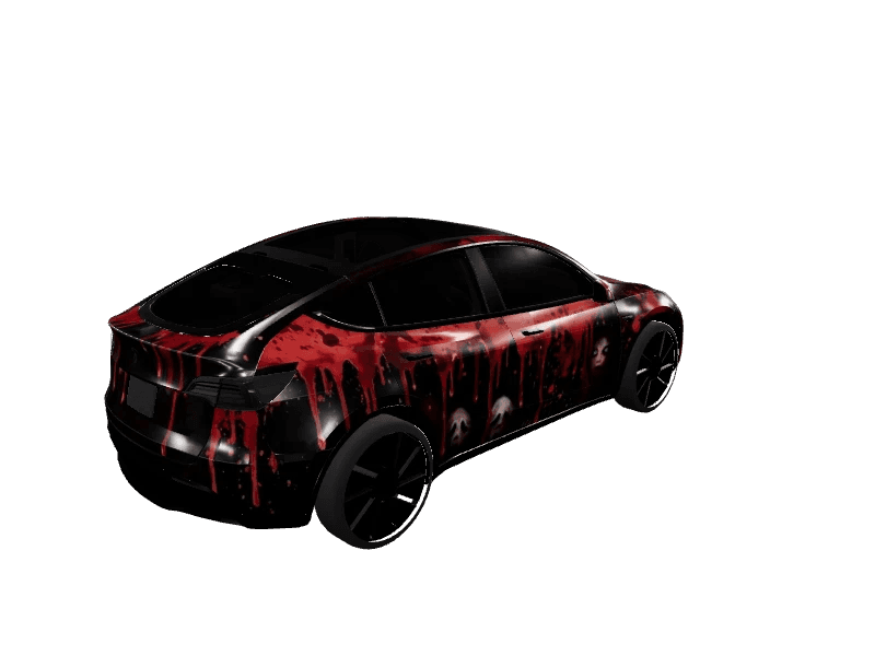 Matte Horror Blood Slasher custom Tesla Model Y wrap design