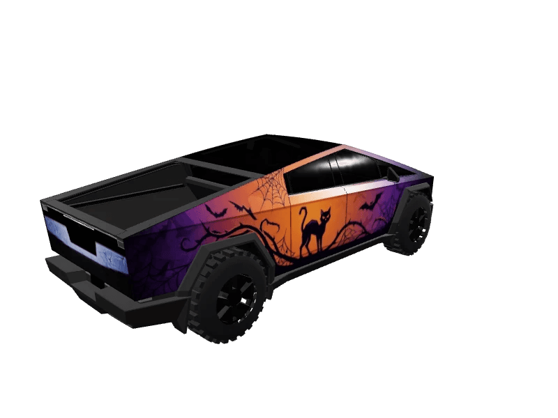 Spooky Halloween Pumpkin custom Tesla Cybertruck wrap design