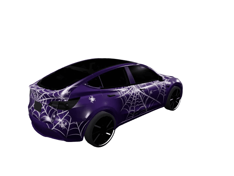 Spooky Purple Spider Web custom Tesla Model Y wrap design