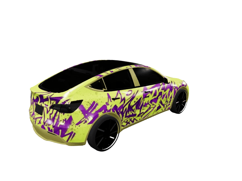 Matte Acid Green Graffiti custom Tesla Model Y wrap design