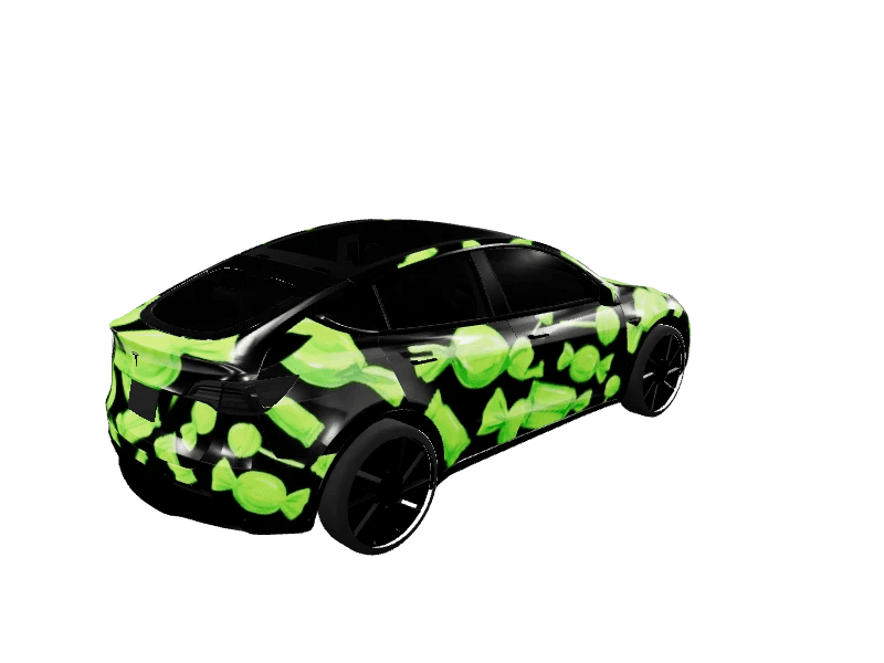 Neon Green Candy Pattern custom Tesla Model Y wrap design
