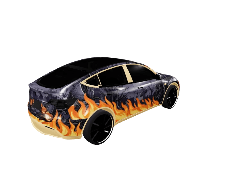Spooky Halloween Graveyard Flames custom Tesla Model Y wrap design