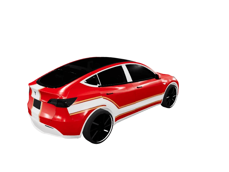Red Racing Stripe Fire Truck custom Tesla Model Y wrap design