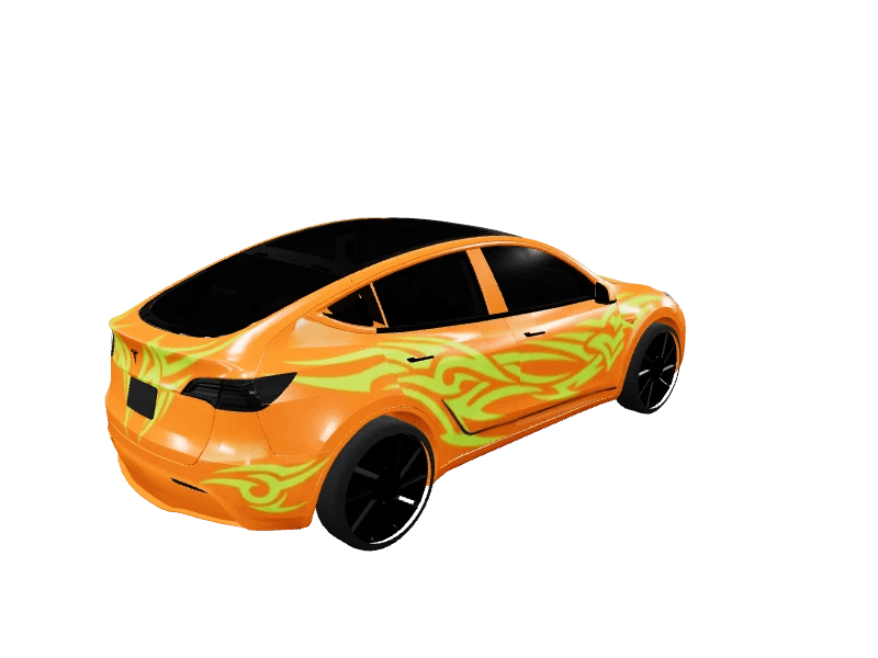 Orange Neon Tribal Racing custom Tesla Model Y wrap design