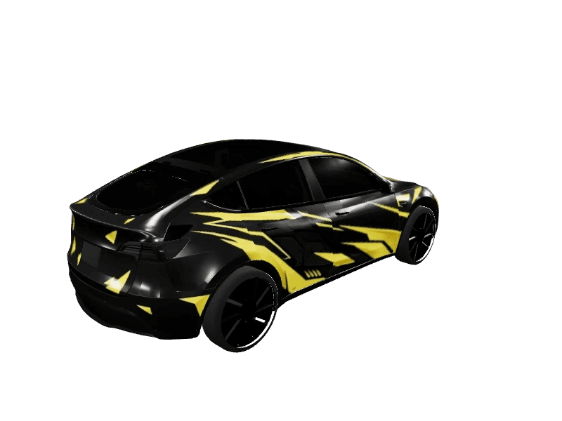 Matte Yellow Cyber Dragon Racer custom Tesla Model Y wrap design