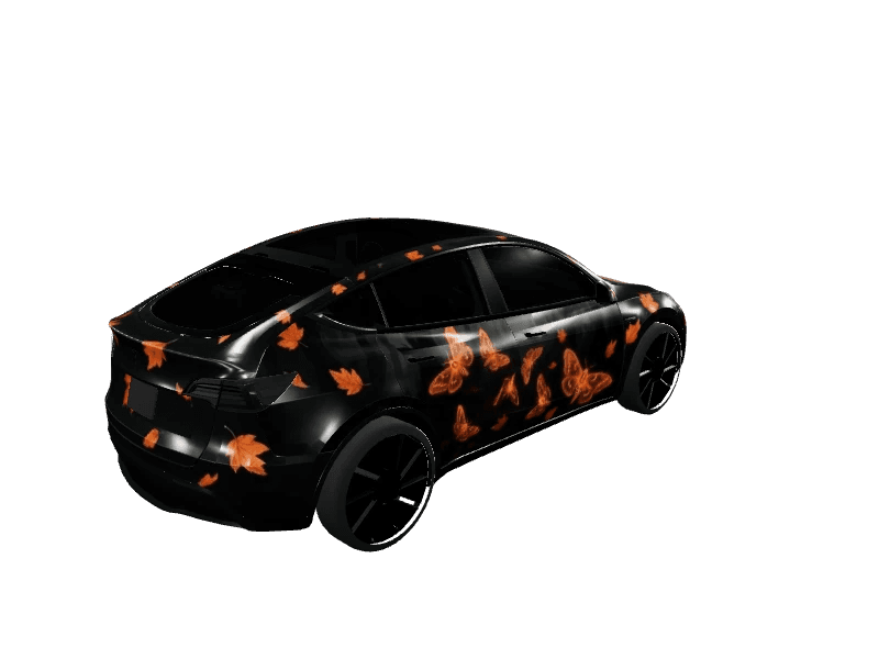 Matte Black Autumn Moth custom Tesla Model Y wrap design
