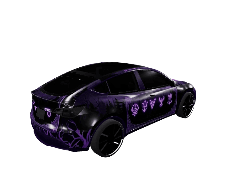 Matte Purple Tarot Forest custom Tesla Model Y wrap design