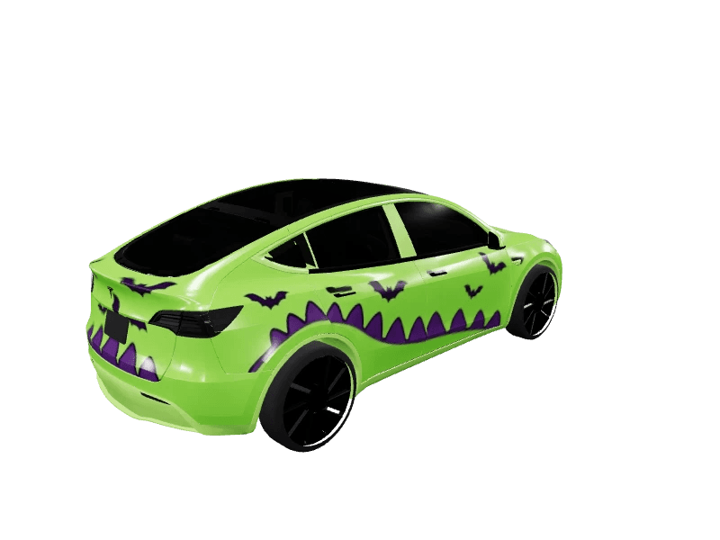 Green Dinosaur Halloween custom Tesla Model Y wrap design
