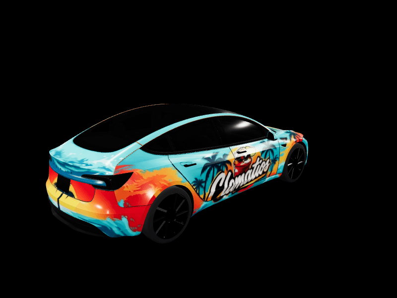 Neon Sunset Beach custom Tesla Model 3 wrap design
