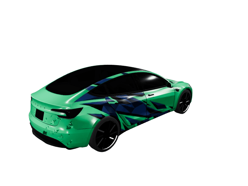 Emerald Green Armored Villain custom Tesla Model 3 wrap design