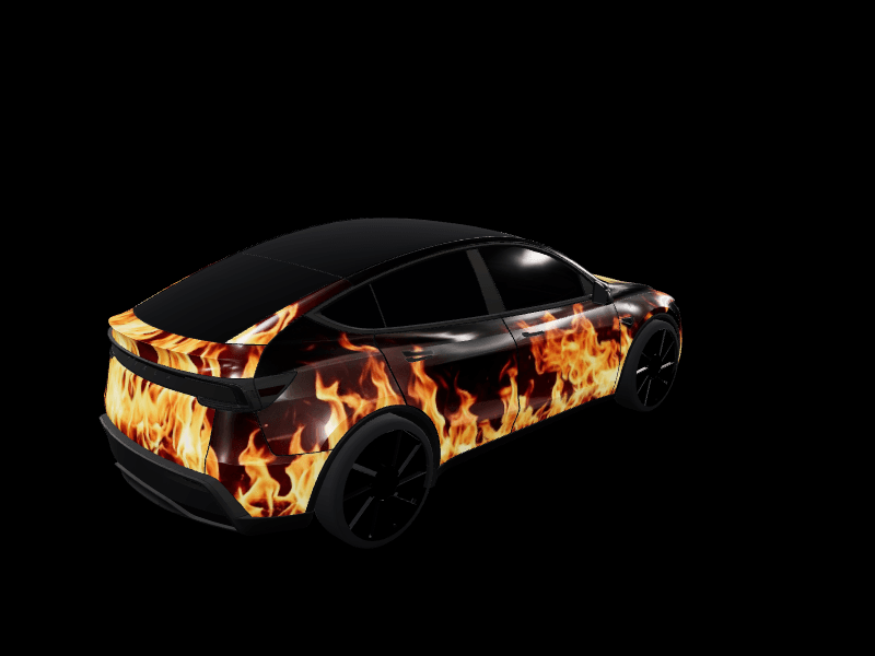 Fiery Orange Flame custom Tesla Model Y wrap design