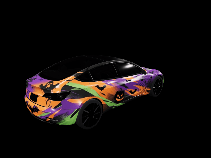 Halloween Pumpkin Ghost custom Tesla Model 3 wrap design