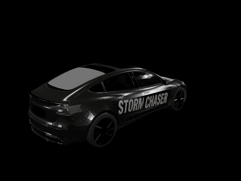 Matte Black Storm Chaser custom Tesla Model 3 wrap design