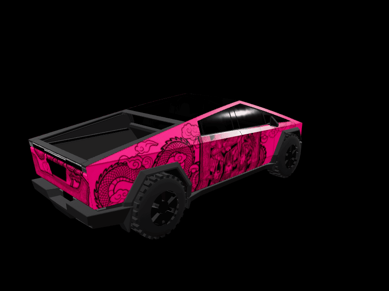 Hot Pink Dragon Art custom Tesla Cybertruck wrap design
