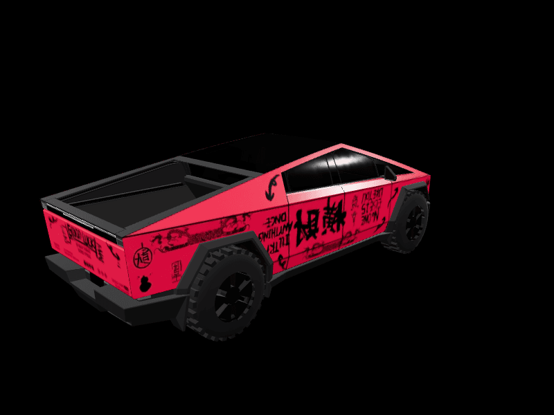 Red Graffiti Calligraphy custom Tesla Cybertruck wrap design