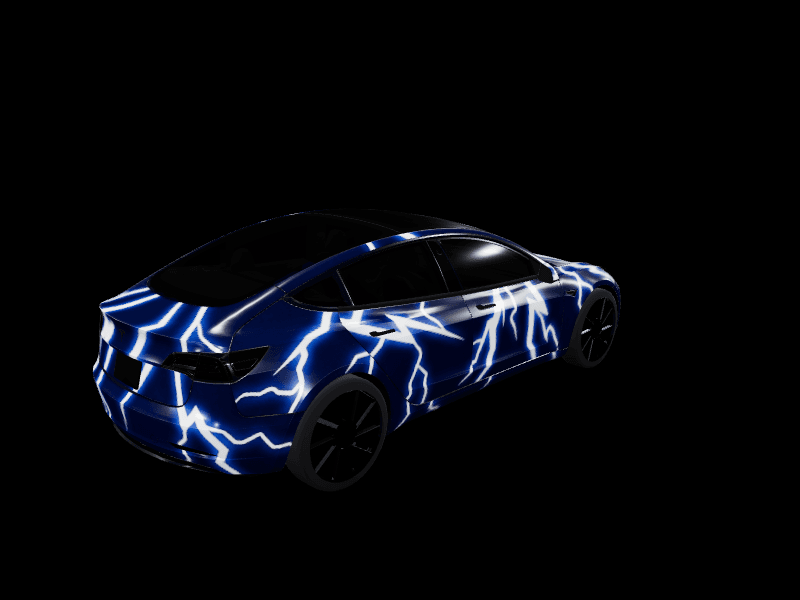 Electric Blue Lightning Bolt custom Tesla Model 3 wrap design