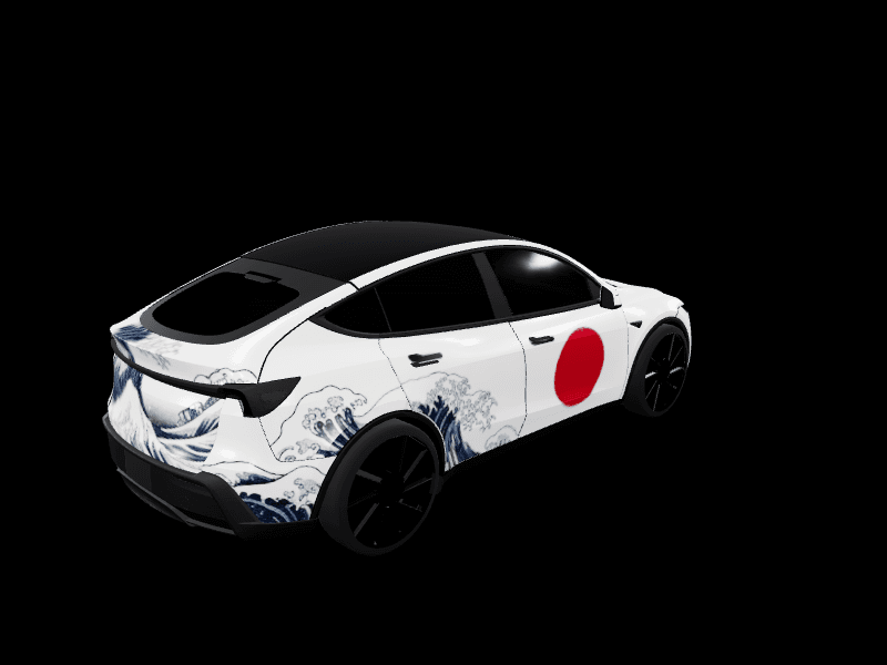 Japanese Wave Great Art custom Tesla Model Y wrap design