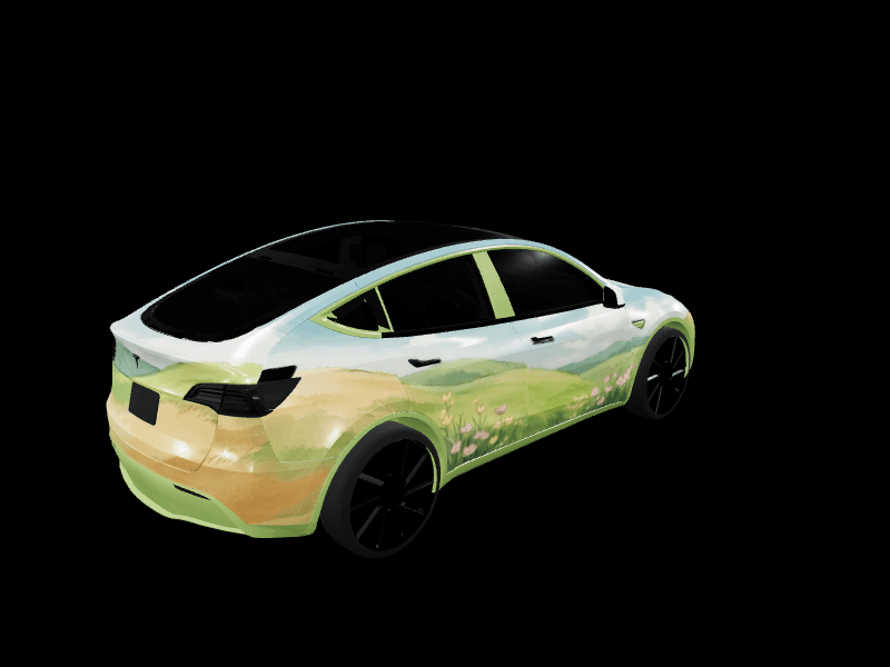 Matte Meadow Watercolor Landscape custom Tesla Model Y wrap design