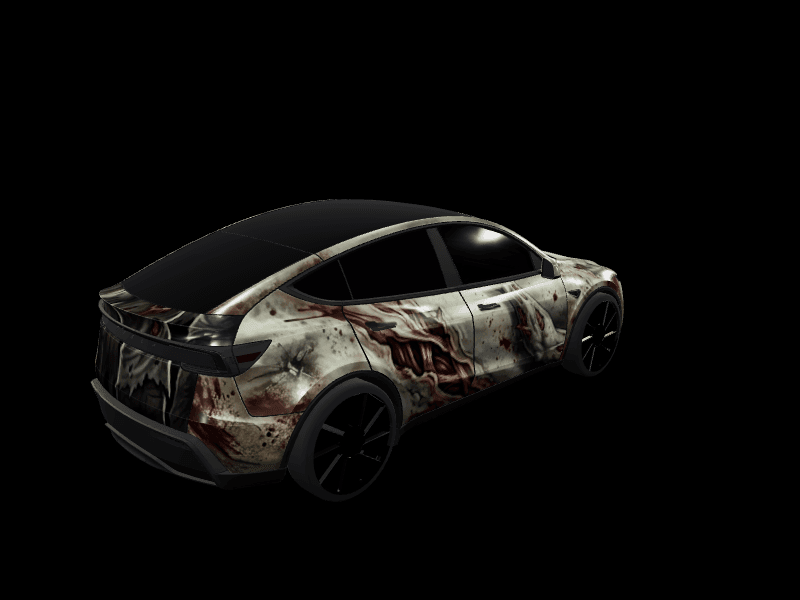 Gritty Zombie Horror custom Tesla Model Y wrap design