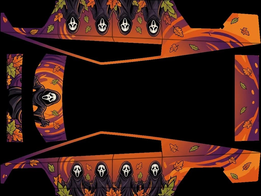 Halloween Ghost Face Autumn: flat Tesla Paint Shop wrap file for the Tesla Cybertruck