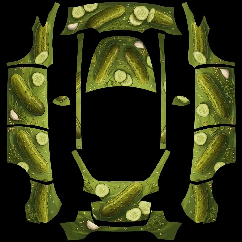 Pickle Pattern Green: flat Tesla Paint Shop wrap file for the Tesla Model Y