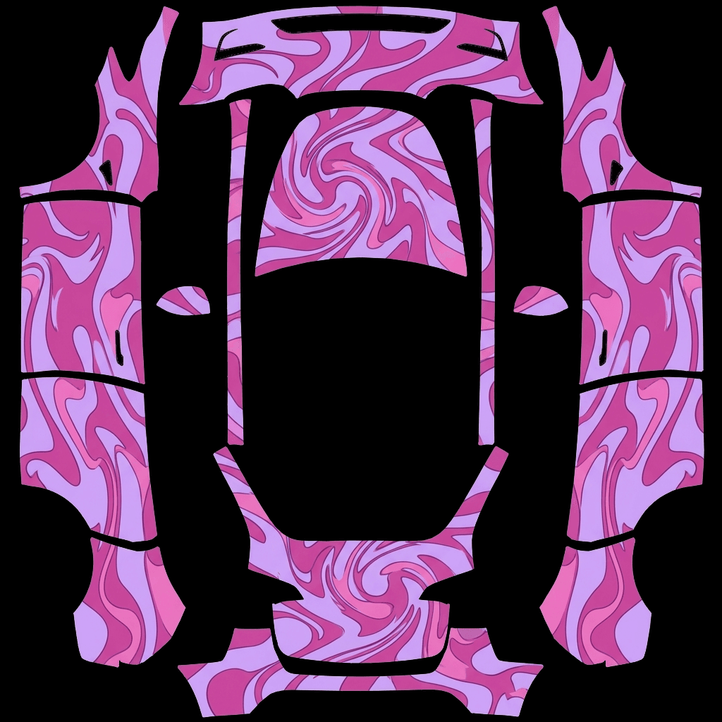 Pink Lavender Swirl Pattern: flat Tesla Paint Shop wrap file for the Tesla Model Y