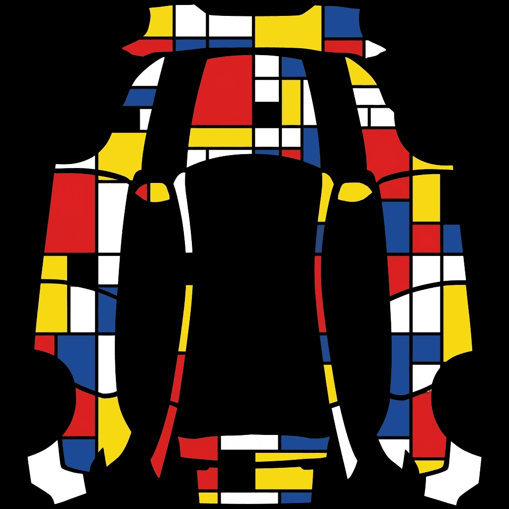 Mondrian Geometric Art Pattern: flat Tesla Paint Shop wrap file for the Tesla Model Y