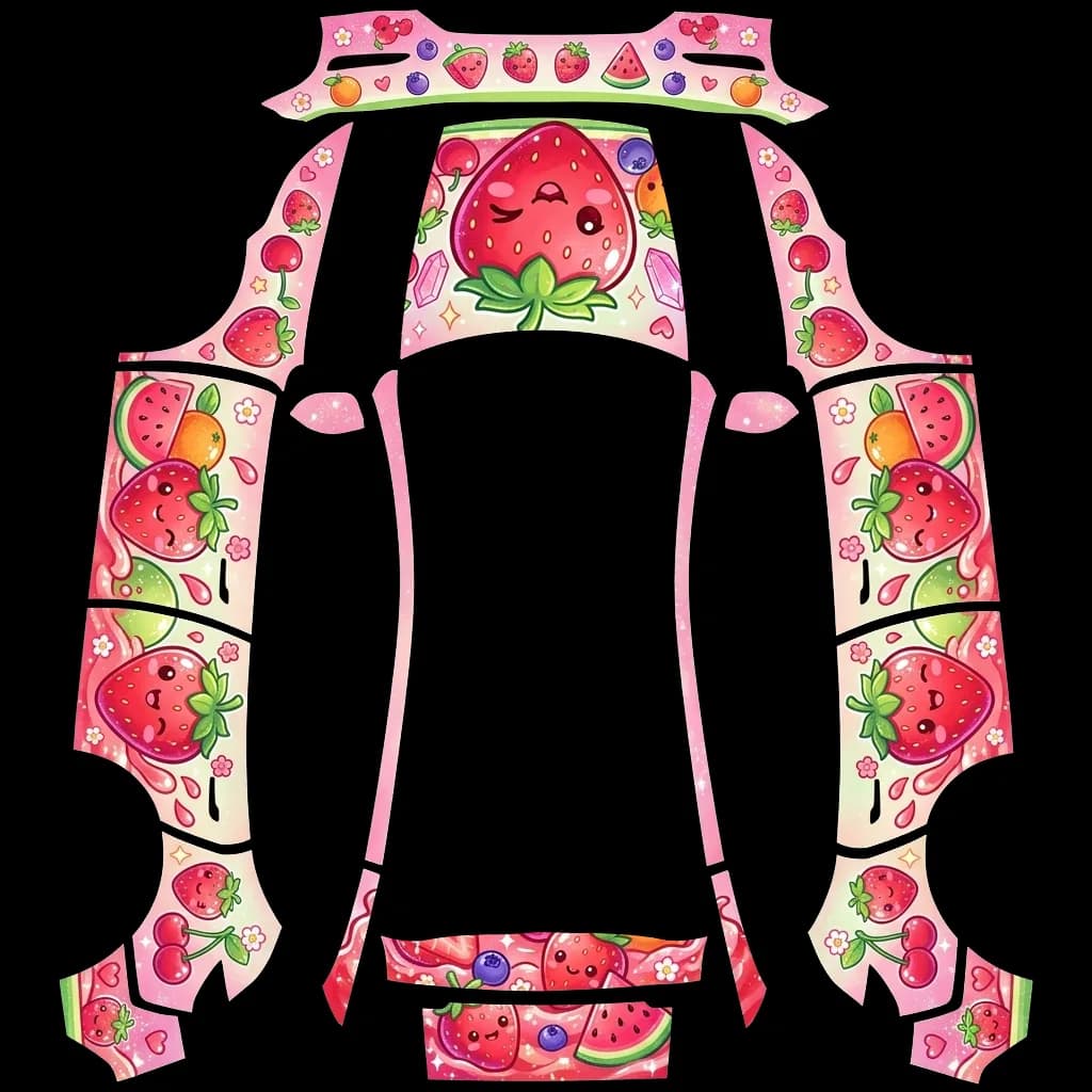 Kawaii Strawberry Fruit Pattern: flat Tesla Paint Shop wrap file for the Tesla Model Y