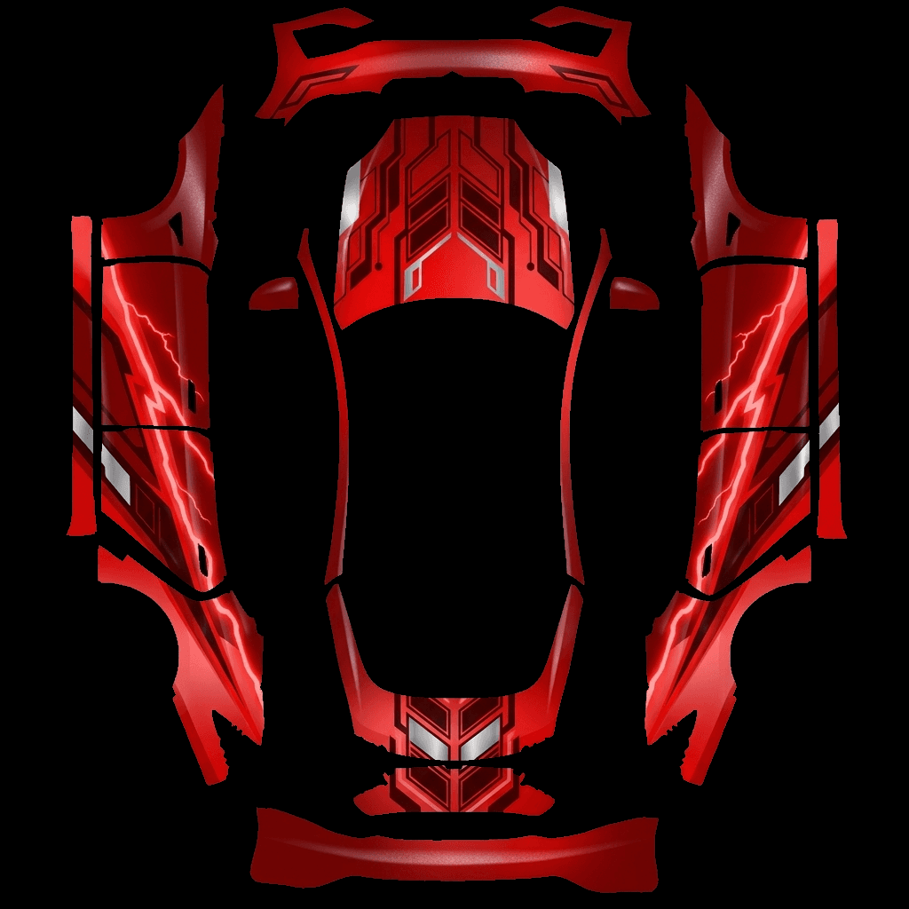 Red Lightning Racing Graphic: flat Tesla Paint Shop wrap file for the Tesla Model S