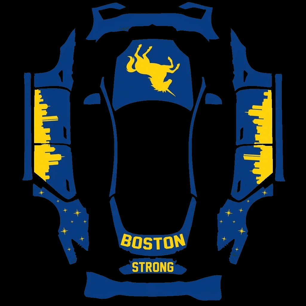 Matte Blue Boston Skyline: flat Tesla Paint Shop wrap file for the Tesla Model S