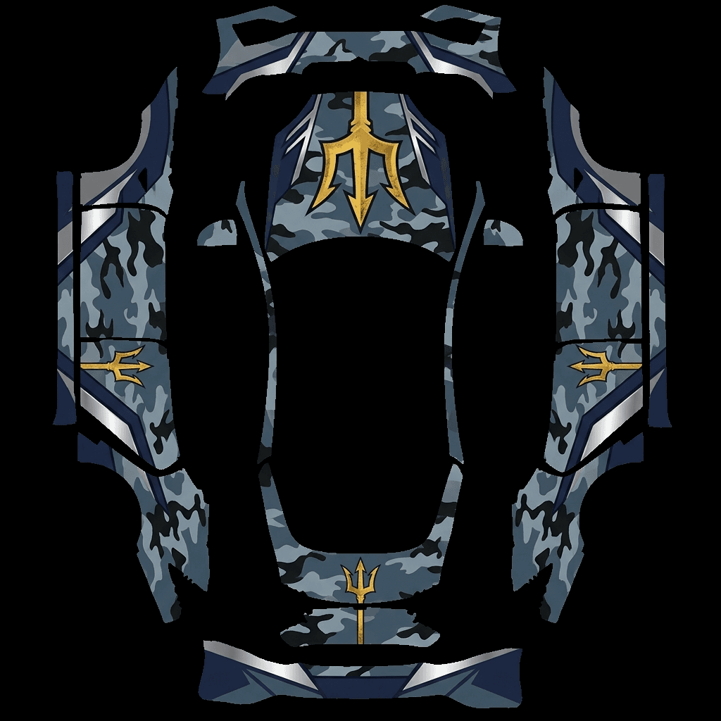 Blue Trident Camo: flat Tesla Paint Shop wrap file for the Tesla Model S