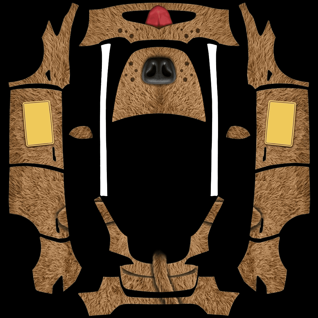 Furry Brown Dog Van: flat Tesla Paint Shop wrap file for the Tesla Model Y