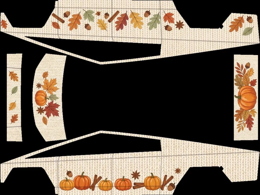 Autumn Sweater Pumpkin: flat Tesla Paint Shop wrap file for the Tesla Cybertruck