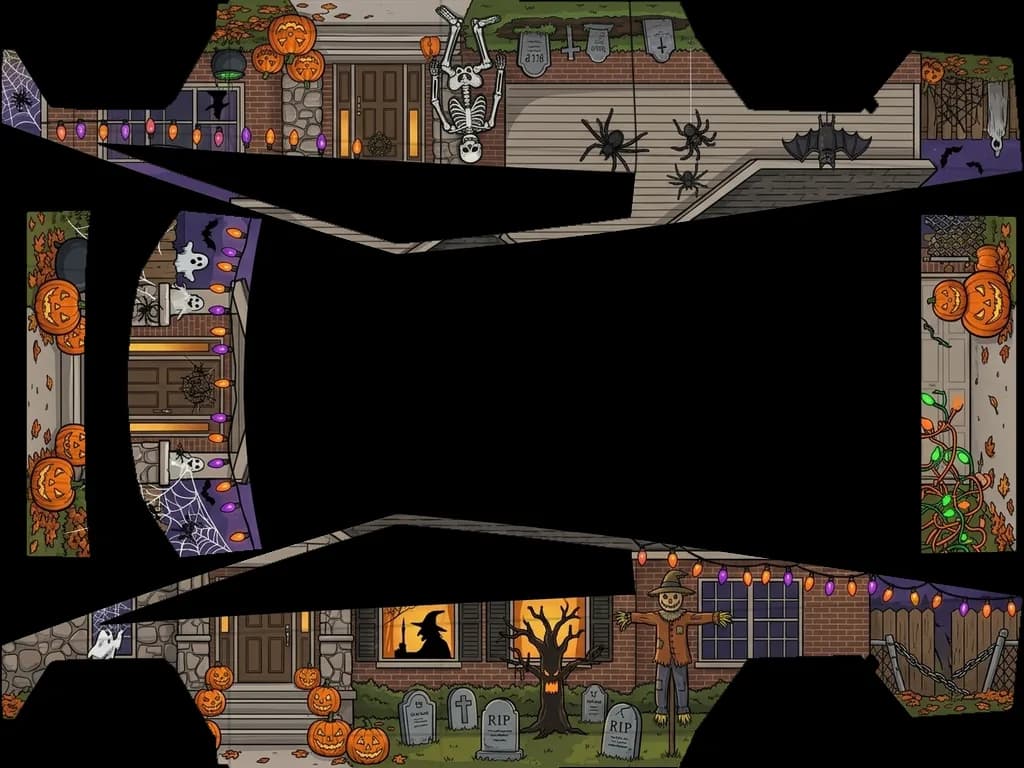 Spooky Halloween House: flat Tesla Paint Shop wrap file for the Tesla Cybertruck
