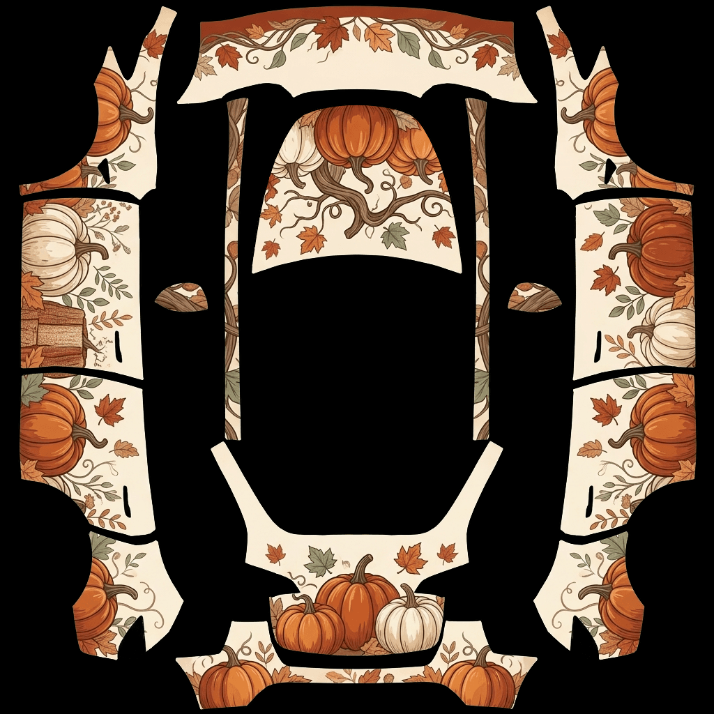 Autumn Pumpkin Harvest Theme: flat Tesla Paint Shop wrap file for the Tesla Model Y