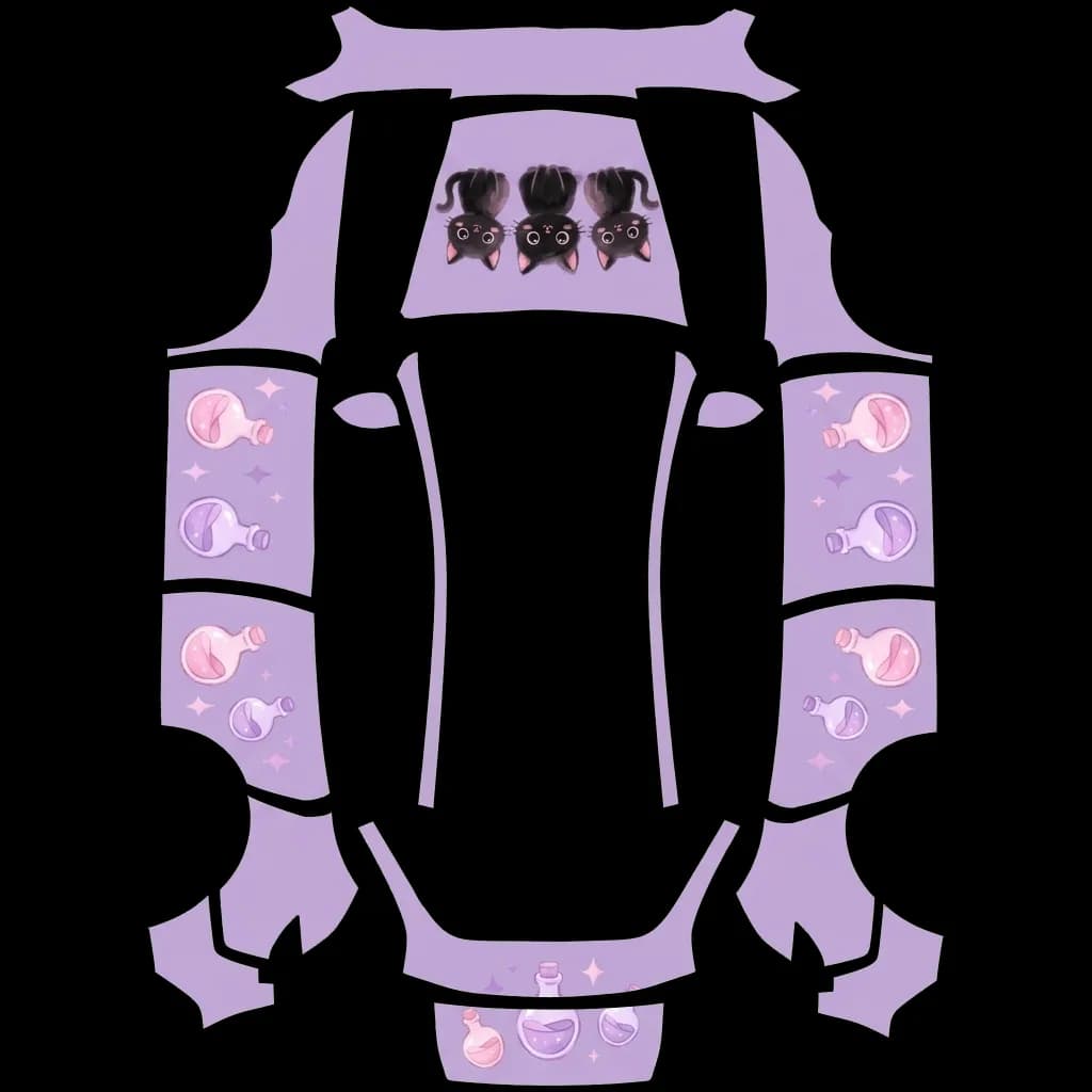 Matte Lilac Potion Cat: flat Tesla Paint Shop wrap file for the Tesla Model Y