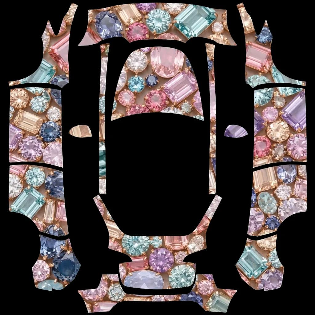 Pastel Gemstone Mosaic: flat Tesla Paint Shop wrap file for the Tesla Model Y